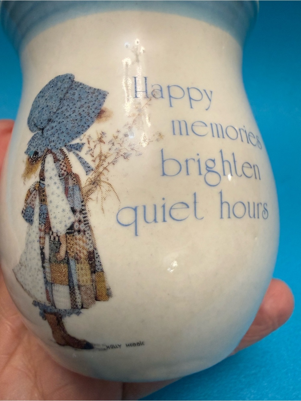 Vintage 1978 Holly Hobbie Blue Girl Stoneware Vase